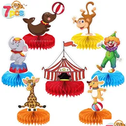 لوازم الحفلات الأخرى 7pcs Carnival Circus Honeycomb Countedpiece Park Ball DIY Kids Birthday Table Booth P Dhxxe