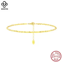 Rinntin 925 Sterling Srebrne Unikalne kostki łańcucha samorodka dla kobiet 14 -karatowe plastrowane bransoletka do kostki biżuteria SA57 240412