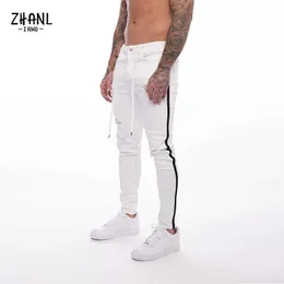 Men's Jeans Cyber Y2k Elastic Waist Skinny Pants Men White Jeans Man Stretch Ripped Jeans Strtwear Mens Denim Trousers Jeans Male Clothing T240428