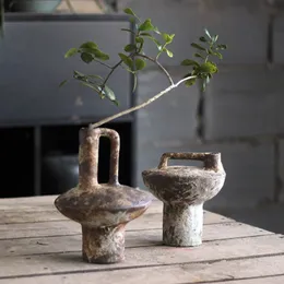 Keramikvase raue Keramik-Vase-Blütenanordnung Vintage handgefertigtes Wabi-Sabi-Stil getrocknete Blumen Zen Arrangement 240423