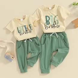 0111 Lioraitiin Sommer Baby Jungen Bruder Outfit Brief Druck kurzärmelig T -Shirt und Elastizierungen Kleidung Set 240426