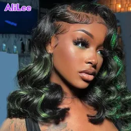 Alilee de perucas 13x4 Destaque o onda de corpo verde BOB Lace Wigs Brazia