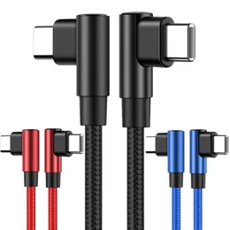 Быстрая быстрая зарядка 1M 2M 3M 90 градусов сплавной ткани USB C до USB-C Кабель типа C для Samsung S8 S10 S20 S23 S24 Huawei HTC LG Phone 15 15 Pro