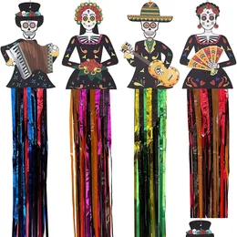 Party Masks 4 PCS Day of the Dead Sugar Skl Hanging Decorations-Large Dia de Los Muertos Dekorationer för Halloween Drop Delivery Hom DH4J0