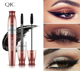 Mascara QIC 4D Mascara a doppia estremità Black Fibra Spessa spessa Volume Cruling Allungamento della rosa placcatura Non Smudi Naturale dall'aspetto naturale Gold Cosm5439982