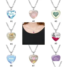 Collane a ciondolo We Love You Mom Collana Best Ever Glass Heart Shape Pendants Sier Chains for Women Mama Mothers Day Fashion Jewelry Dhkic