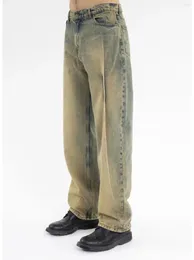 Jeans masculinos y Projcet Letra de lama de perna larga Bordado desbotado unissex SS23 SS23 elegante moda de streetwear casual de conforto casual