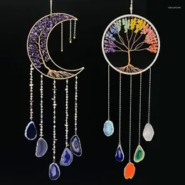 Figurki dekoracyjne 7 czakra kamień szlachetny Reiki uzdrawianie kolor drzewa życia ścienne wiszęki agacie księżycowe łapacze snu