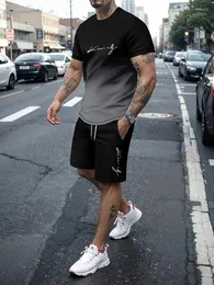 Testes masculinos 2024 Summer Terno casual Fashion Loose and Conflt T-shirt esportes ao ar livre Running shorts Novel Text Printing