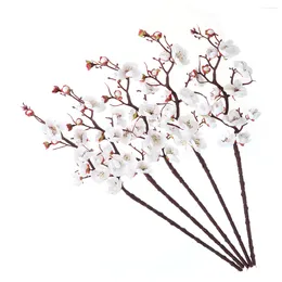 장식용 꽃 5pcs 60cm 인공 매실 꽃 가짜 집 웨딩 장식 (흰색)
