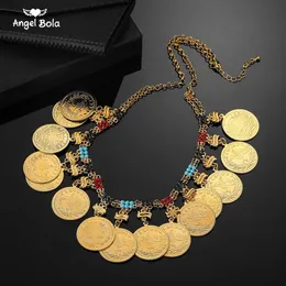 Metal Coin Big Muslim Necklaces for Women Arab Coins Luxury Wedding Gifts Islam Middle East African Jewelry 240410