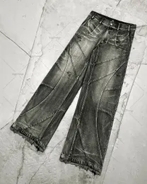 Y2K Destroyed Stitching Jeans Mens Black Washed Jeans Gothic Style Street Trend Clothing Retro Loose Wide Leg Pants Fall Guys 240412