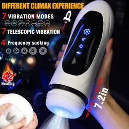 Автоматический мужской телескопический сосание мастурбаторов для мужчин секс -машины, толкающая нагревательная мастурбационная чашка взрослые продукты игрушки 240423