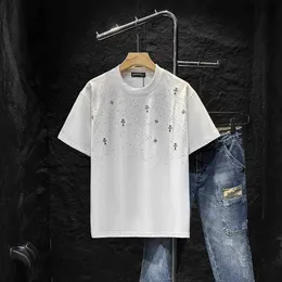 ハイグレードの豪華なクロムズデザイナー服ファッションブランドサマークロスデコレーション男性向け女性女性スカイダイヤモンドラウンドNのための半袖Tシャツ1：1ブランドロゴ-D