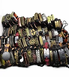 100pcslot Top Mix Styles Metal Leather Punk Jesus Cross Biker Bracelets Handmades Men039S Women039s Jóias inteiras