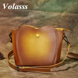 Bolsas de ombro retro vaca couro feminino saco de balde pintado de retalhos de retalhos feminino bola de luxo feminino para mulher