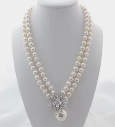 Charmiga 2Strands 78mm White Freshwater Pearl Necklace Micro Inlay Zircon Accessories Shell Pendant Long 4548CM2763321