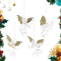 装飾的な置物diyクリスマスツリーの装飾手頃なペンダント4pcsクリアエンジェル人形ペンダント装飾用品