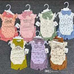 Abbigliamento da salto per bambini neonati per neonati per neonati per bambini gravi lettera di cartone animato a manica corta Romper e pantaloncini con fascia per bambini 3 pc set set di abiti