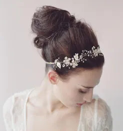 Elegancka bajkowa opaska do włosów 100 Ręcznie robione prawdziwe po perły Peted Bridal Wedding Hair Accesory z wstążkami srebrne różowe złoto opaska na głowę 10599999