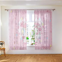 الستار لحن كاريكاتير لطيف Voile Home Bedroom Decoration Decoration شفاف تول القطب حقيبة 2pcs الأطفال في سن المراهقة