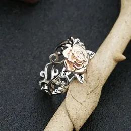 Pierścionki ślubne Fire Fire Znakomity dwukolorowy pierścionek z kwiatem Solidny różowy złoto moda biżuteria z okazji rocznicy prezent na plażę biżuterię na imprezę plażową