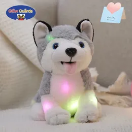 26 cm gefüllte Husky -Puppenspielzeug Welpenhund weiche Plüschgrau Kissen mit LED -Nachtlichtern Tiere Geburtstag für Mädchen Kinder 240416