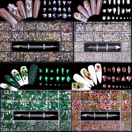 Luxury Shiny Diamond Nail Art Kit Shinestones Kit Decorazioni di cristalli di vetro Set 1pcs Pick Up Pen in Grids Box 21 forme di 2500 pezzi 240426