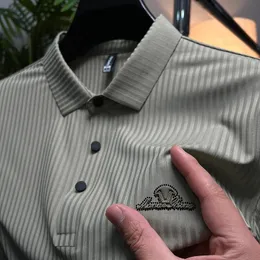 Sommerelastizität Golfmenschen Polo -Shirts Luxus Stickerei Kurzarm Business Casual Solid Color Striped Männchen T -Shirts 240424
