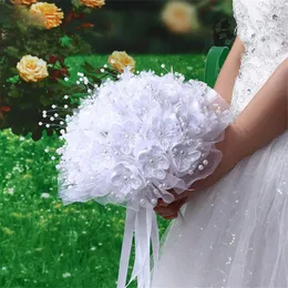 Flores de casamento Ribbon Pearl Bridal Bouquet Artificial para Acessórios para Titular do Casamento de Dama de Brides