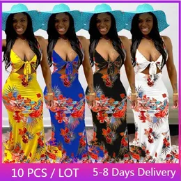 대량 의류의 재판매를위한 캐주얼 드레스 도매 아이템 Bodycon Maxi Women Summer 2024 Floral Print Sexy Party Dress Ladies