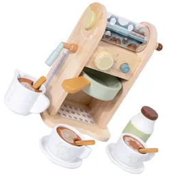 Kid Gifts Wood Coffee Maker Playset Mini Kids Intressant Kök Toy Accessories Trämaskin 240423