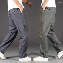 Pantaloni da uomo maschile cargo cotone dritto da uomo sciolto pantaloni in forma elastica in vita elastico dell'esercito nero verde lungo lungo