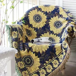 Jogue Sofá Blanket Sunflower Pattern Travel for Bed Room Tapestry tapete de tricô de tampa de tampa 240409