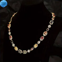Подвесные ожерелья персонализированные красочные цирконии -кокер -цепь хип -хоп винтажный золото, покрытый многоцветным драгоценный камень каменное женское ожерелье для мужчин