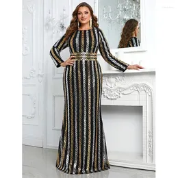 Abiti casual Donne Spring Autumn Long Sleeve O Neck Sequended Elegant Ladies Evening Occasionali Abite Cocktail Promer Maxi Abito per festa