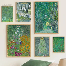 Gustav Klimt Flower Garden Sunflowers Church Canvas Oil Painting Abstract Plants Flowers Wall Art Poster Nordic Home Decor Mural 240424