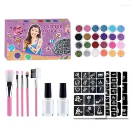 Tattoo -Tinten Glitzer -Kit für Kinder Vorlagen Flash Temporäre Kits mit Pinsel Erwachsenen Gesichtskörperkunstwerkzeug -Set Geschenk 30 Farben