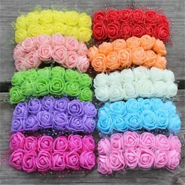 Decorative Flowers 144 Pieces PE Mini Ribbon Yarn Foam Fake Rose Head Multi Color For Family Decoration Wedding Year Bouquet Beach Party