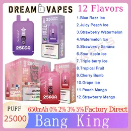 100% Original Bang King 25000 Puff Disposable E Cigarett 650mAh Uppladdningsbart batteri 12 smaker 0% 2% 3% 5% nivå 23MLX2 POD PULDS 25K VAPE PEN