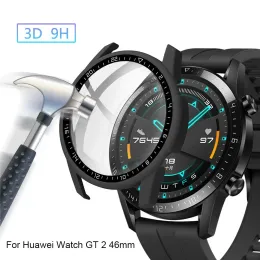 Titta på kvalitetsskala Skala skyddsfodral för Huawei Titta på GT 2 46mm PC Shell Tempered Glass Screen Protector Smart Watch Accessories