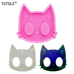 Moldes brilhantes Cabeça de gato Anti -lobo Artefato Silicone Mold Tag Diy Kitty Keychain UV para moldes de silicone de argila de polímero de resina