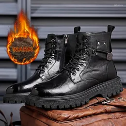 Stiefel echte Ledermänner Top -Qualität Designer Vintage Cow Snow Business Schnürung im Freien Motorrad im Freien