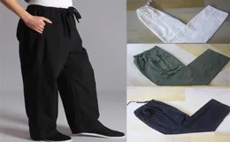 100 Men039 tradizionali cinesi di cotone Kung Fu pantaloni wu shu tai chi elastici pantaloni lunghi sciolti s m l xl xxl xxxl cb04162515363