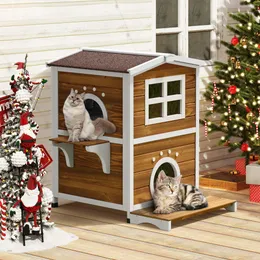 Weatherproof Outdoor Cat Shelter: Two Story Feline Villa With
