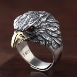 925 Sterling Silver Mens Eagle Head Ring Chaoren Personality Style National Retro Dominant Aperture Food 240420