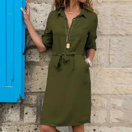 Jocoo Jolee Shirt Dres Turndown Collar Sashes Kneelength Dress Casual PSrty Overdimensionerad Loose Vestidos Robe 240416