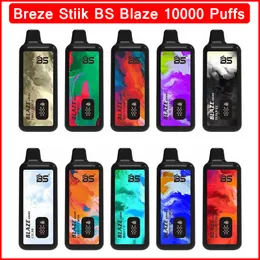 Original Breze Stiik BLAZE BS 10000 Puffs 10K Disposable E Cigarette Vape pen With E-Liquid Battery Power LED Indicator Rechargeable 650mAh 18ml 2/5%