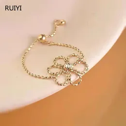 Ruiyi Real 18K Gold Регулируемое кольцо простое цветочное дизайн Pure Au750 кружевные мягкие изящные украшения для женщин 240424