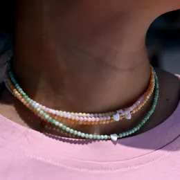 Halsketten Mondmädchen Mutter von Perlenperlen Herz Halshärte Mode gefärbte Naturhülle Halskette für Frauen Edelstahlkragen Femme